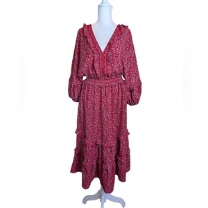 Max Studio Red Floral Midi Dress, Size XL
